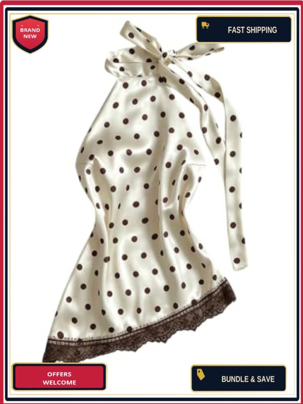 Polka Dots Halter Top Backless Asymmetrical Lace Y2K Blouse